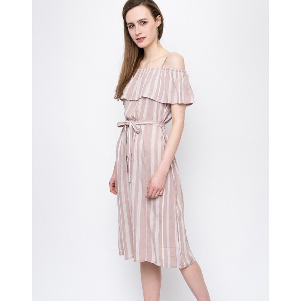 ICHI Marrakech Cold Shoulder Waist Tie Dress in Roebuck Stripe Size S - Picture 5 of 9